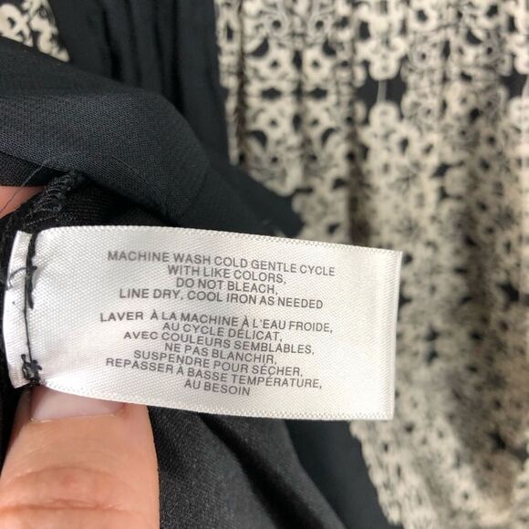 BLACK & Cream V-neck Flowy Open Shoulder Short Sleeve Dress Sz M - Picture 6 of 6